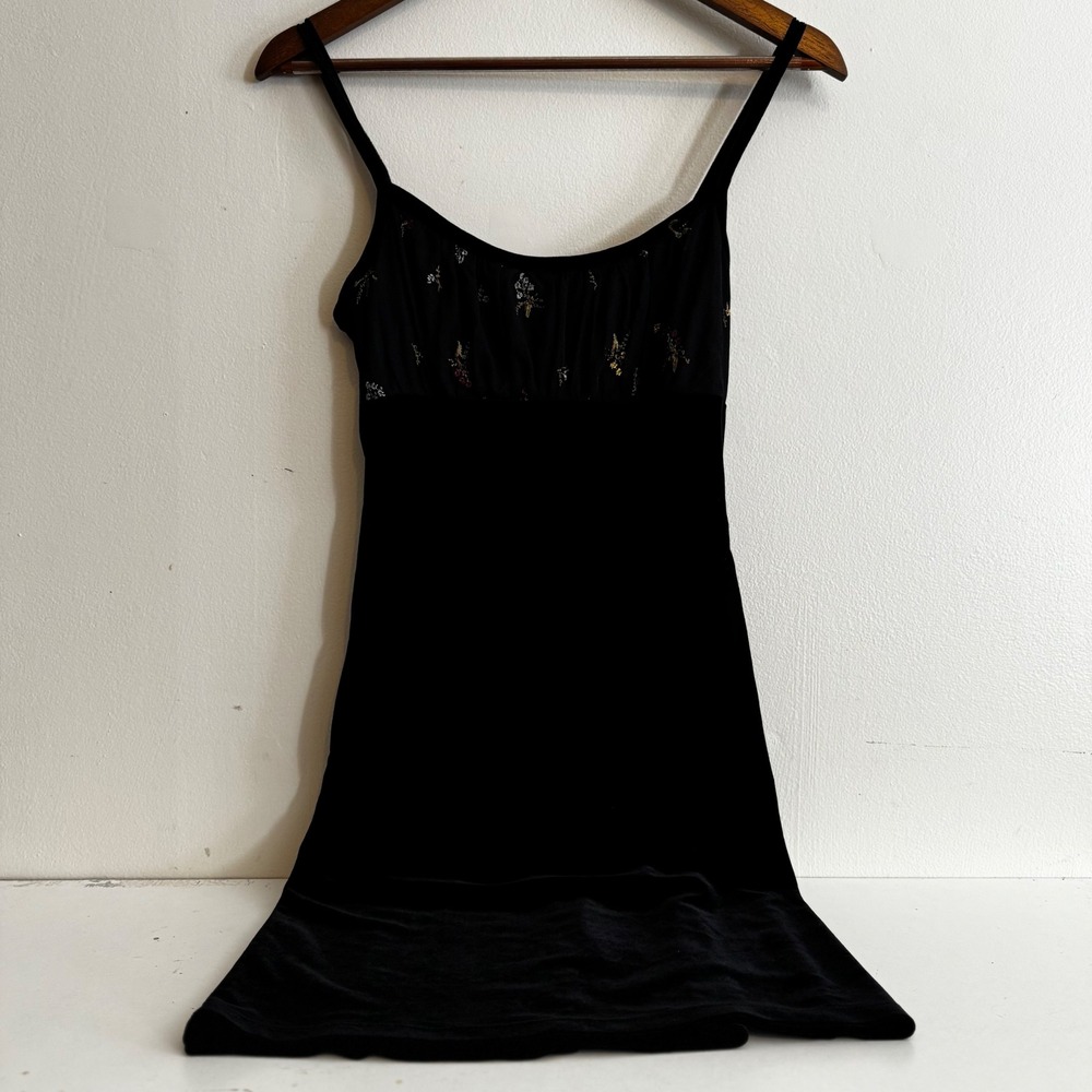 VTG Rampage Women's S Black Velvet Mini Dress Floral Embroidered Bust 90s Grunge
